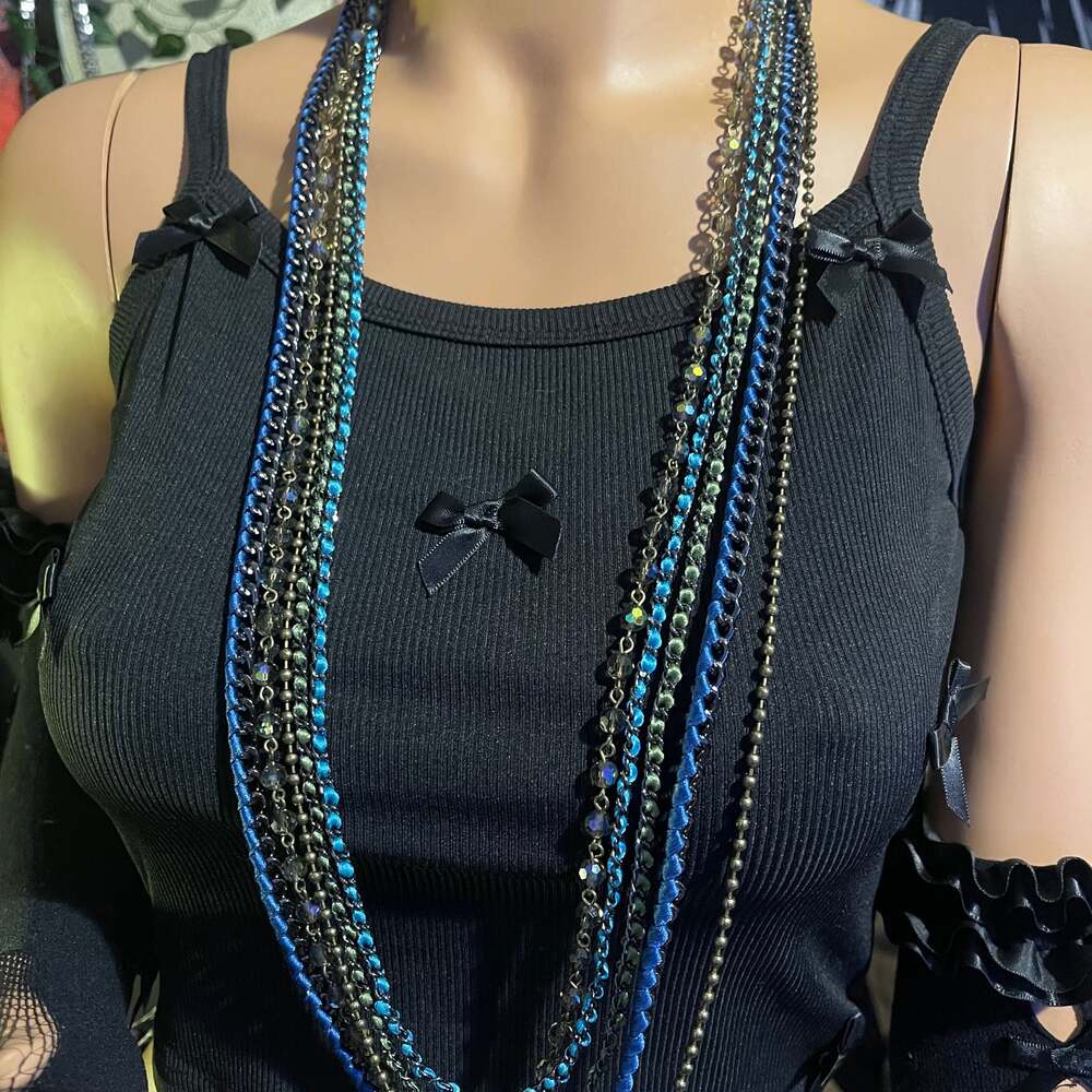Premier Designs "Cape Cod" 5-Strand Multi-Tone/Link, Crystal, Ribbon Necklace
